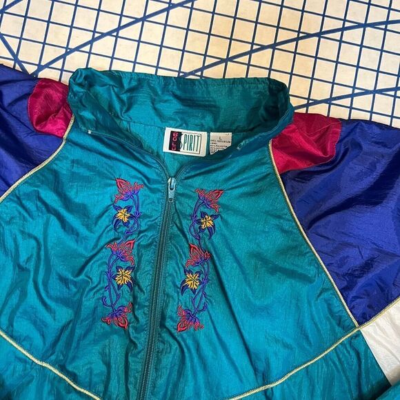 Vintage Bolo Sports Full Zip WIndbreaker Size Large Multicolor Geometric Floral - Picture 4 of 7